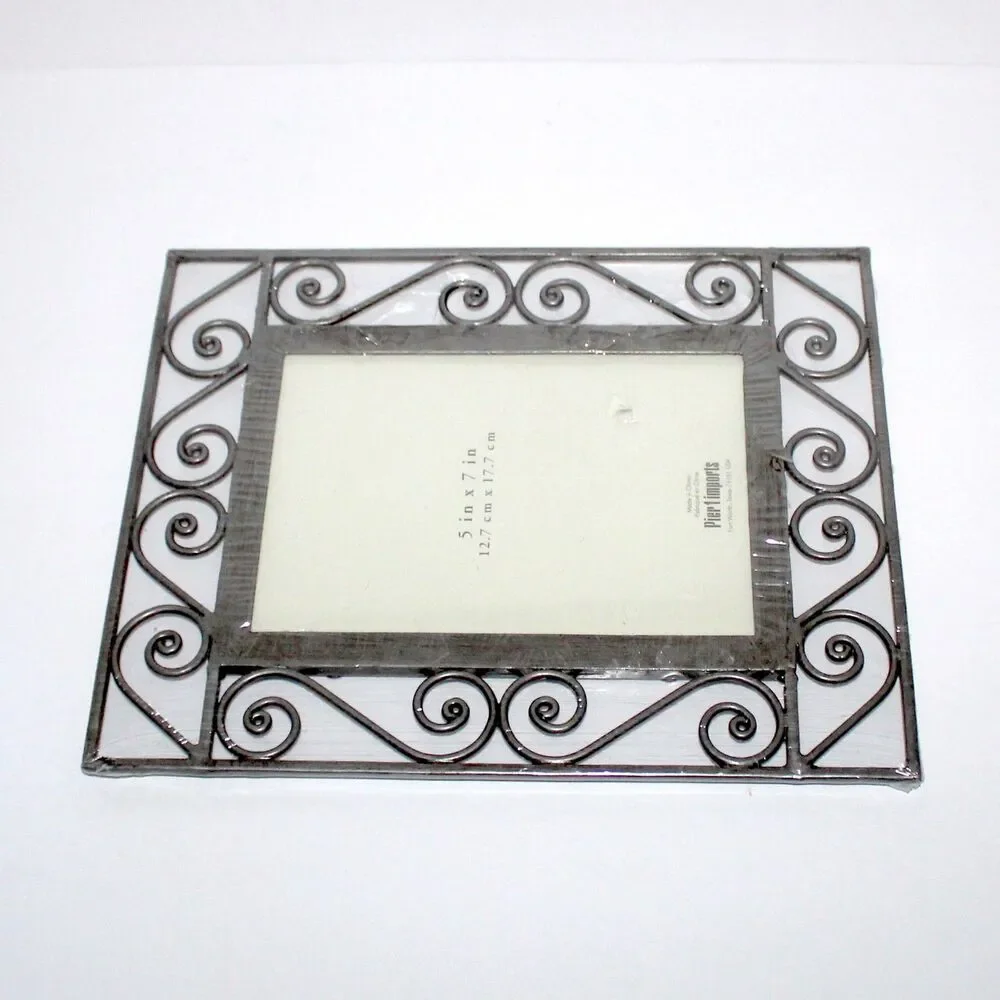 Pier 1 Imports Photo Frame metal silver Scroll 5 x 7 picture wall hanging